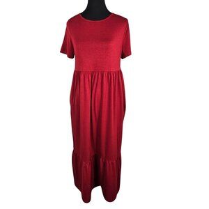 NWT | HUSKARY Wine Red Tiered Maxi Dress | Comfort Chic | Small